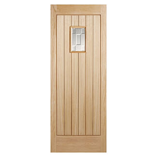 LPD Suffolk Un-Finished Oak 1-Panel 1-Light External Obscure Glazed Door