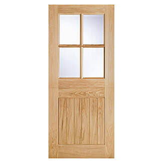 LPD Cottage Un-Finished Oak 1-Panel 4-Lights External Clear Glazed Stable Door