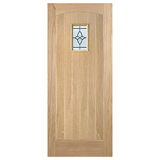 LPD Cottage Un-Finished Oak 1-Panel 1-Light External Leaded Obscure Glazed Door